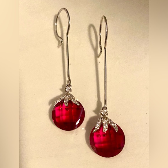 Gem Stone King Ruby  Sterling Silver Earrings - Picture 5 of 9